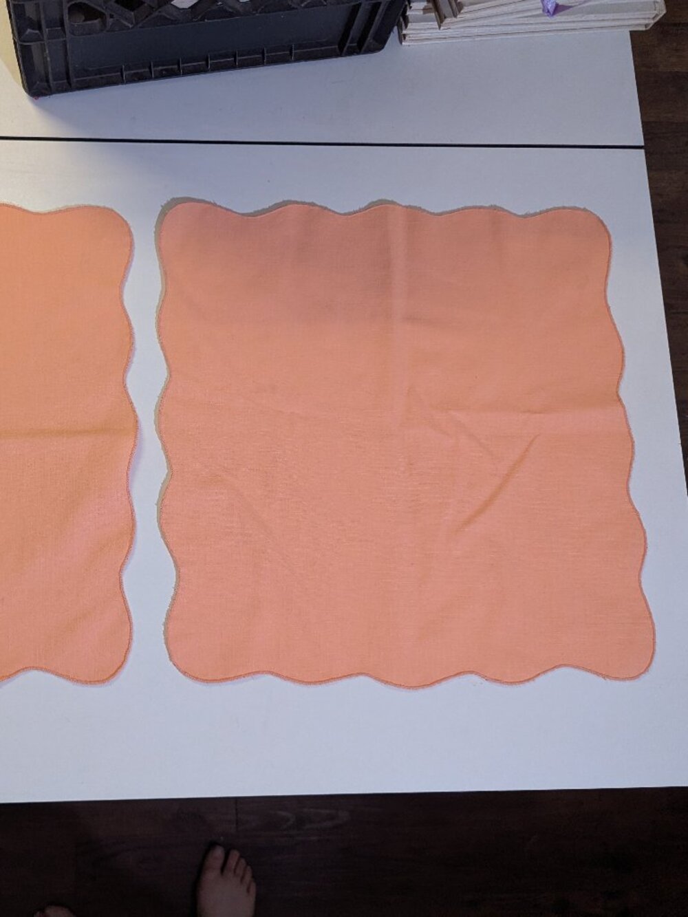 Pair of Light Orange Coral Colored Scalloped Edge Napkins - 16"x16"